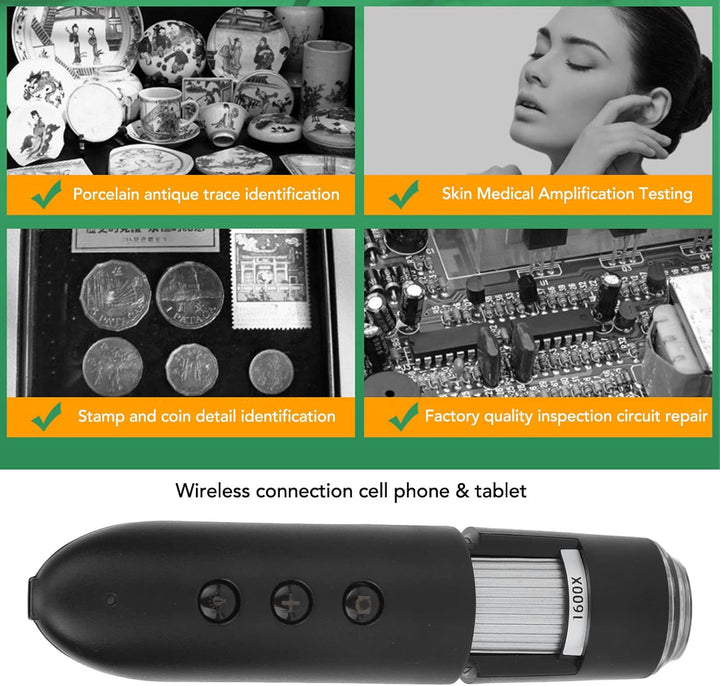 Digitales Mikroskop, Wireless WIFI 1600X Super HD Handheld-Mikroskope Elektronischer Detektor für Ko