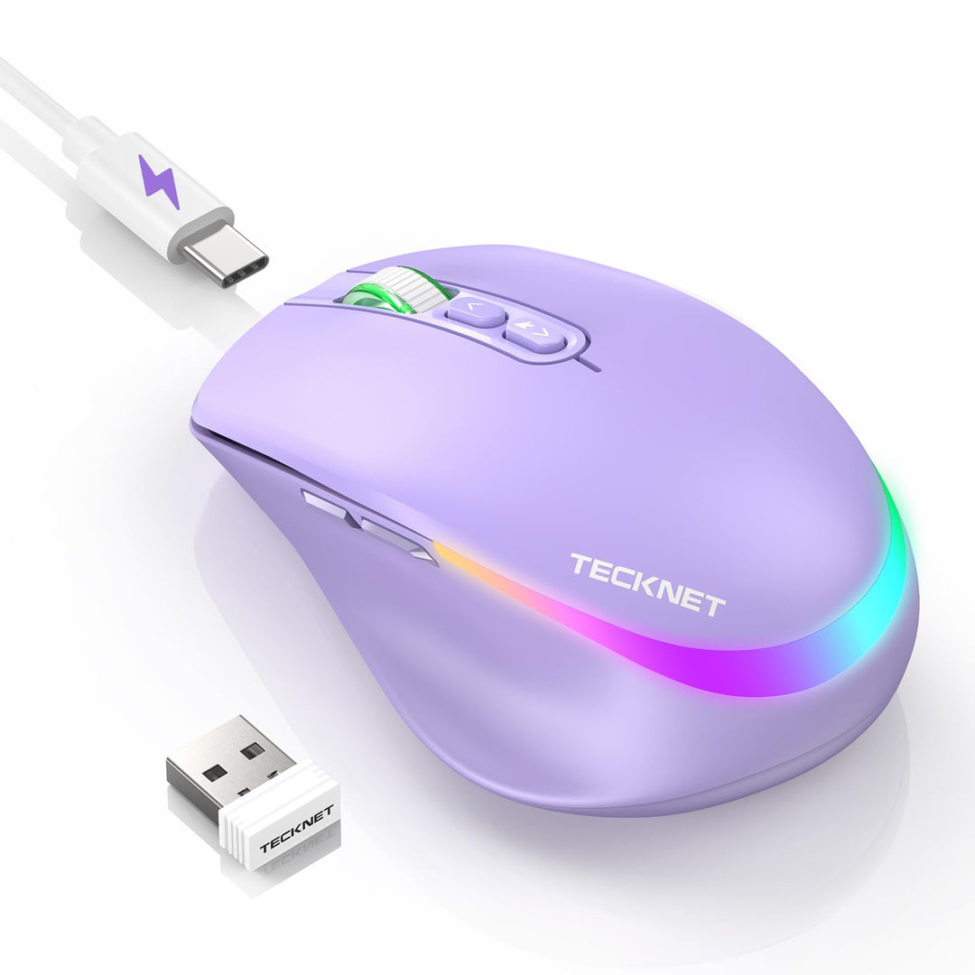 TECKNET Kabellose Maus mit Jiggler, 4800 DPI Wiederaufladbar Ergonomische Maus, 6 DPI-Einstellungen