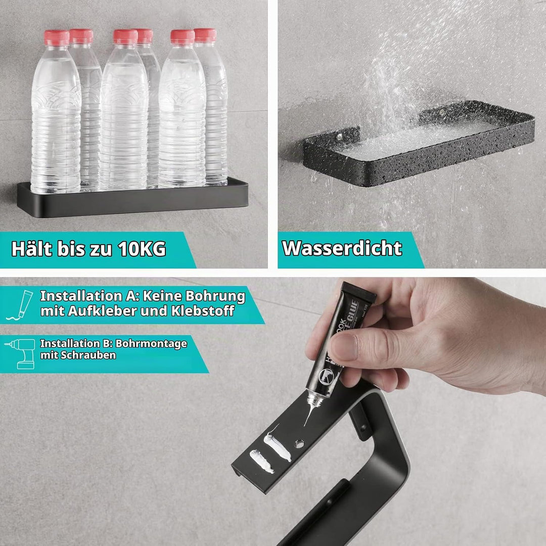 Duschablage Ohne Bohren, Aluminium Badezimmer Regal Selbstklebend Duschkorb Ablageregal mit Mattglas