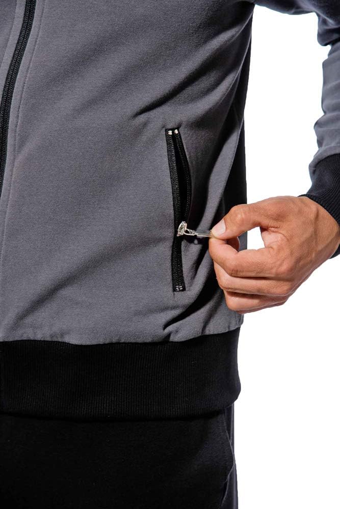 Herren Hausanzug - Trainingsanzug - Sportanzug - Baumwolle - Komplett, L Dunkelgrau / Schwarz