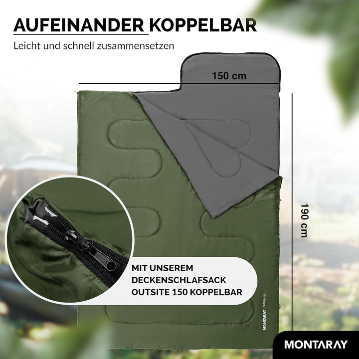 Deckenschlafsack mit Kapuze bis -3°C INKL. Kissen - Outdoor Winter-Schlafsack & Sommer-Schlafsack 3-