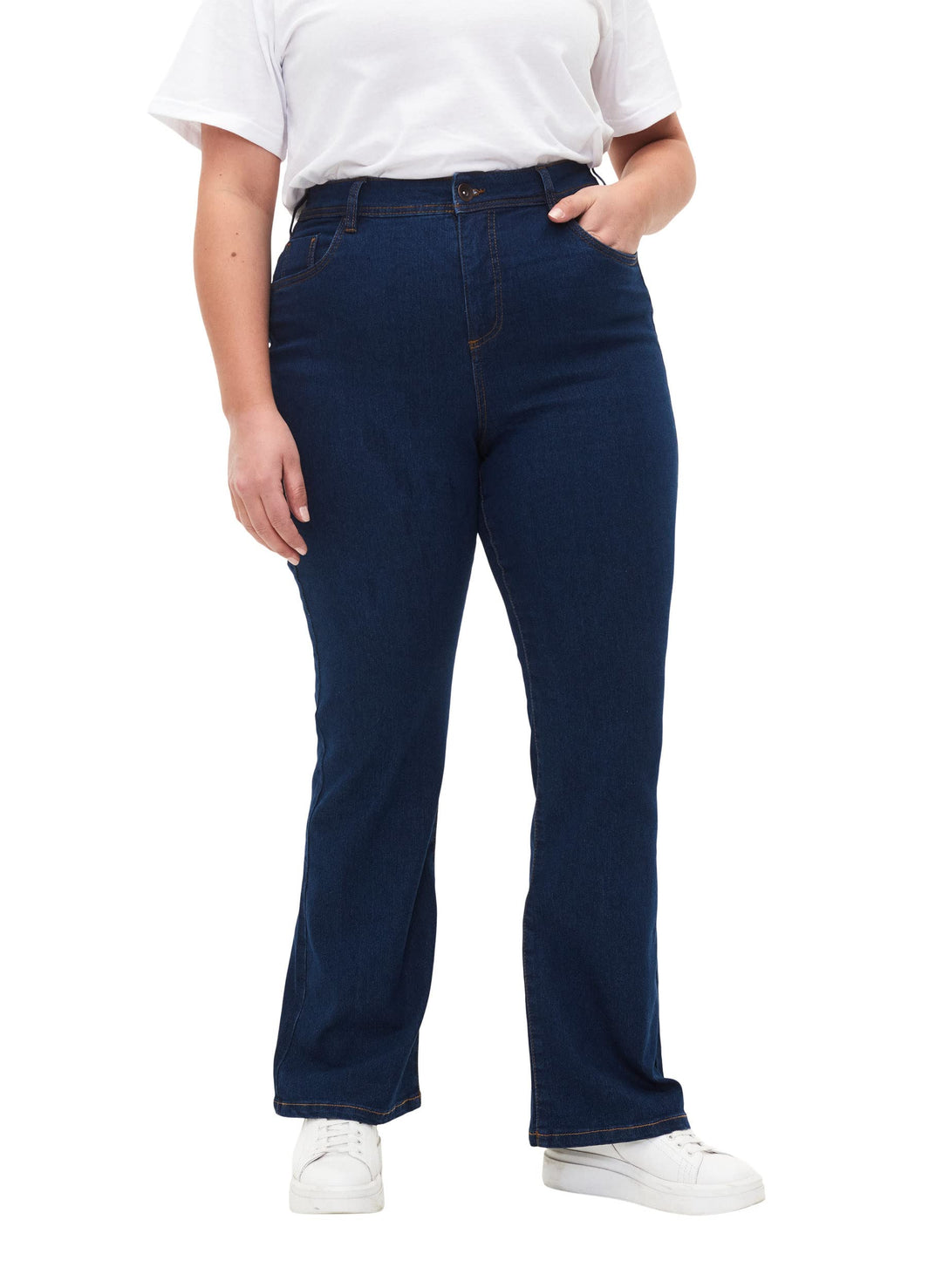 Zizzi Flash by Damen Grosse Grössen Jeans Schlag Hohe Taille Gr 42W / 32L Blue Denim, 42W / 32L Blue