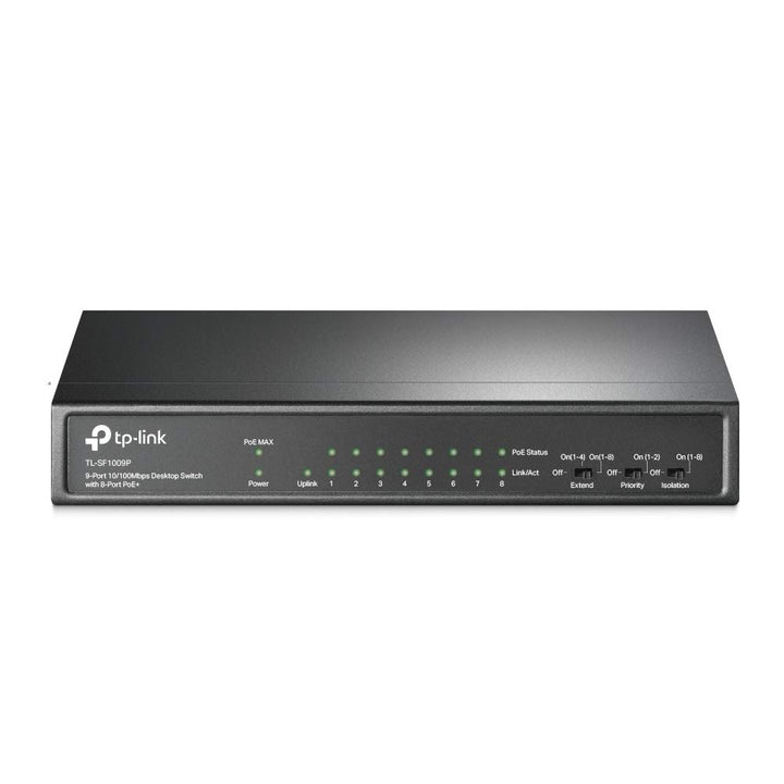 TP-Link TL-SF1009P 9-Port Fast Ethernet PoE Switch mit 8 PoE+ Ports(65 Watt, geschirmte RJ-45 Ports,