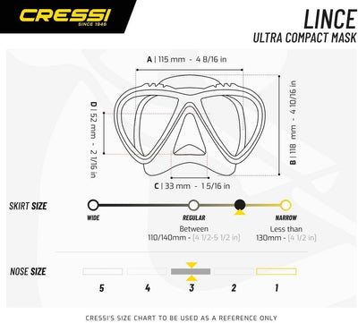 Cressi Tauchmaske Lince Low Volume Made In Italy Gelb, Gelb