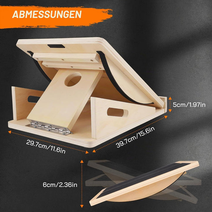 2-in-1 Balance Board Erwachsene, Tragbares Schrägbrett aus Holz für Wadendehnung und Neigungsbrett,