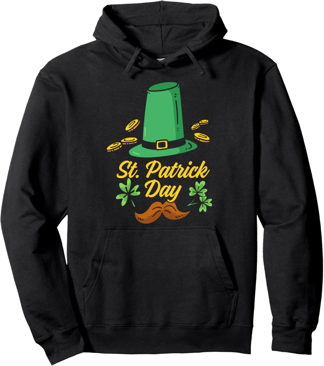 St Patricks Day Hut Schnurbart Irisch Kleeblatt Geschenk Pullover Hoodie