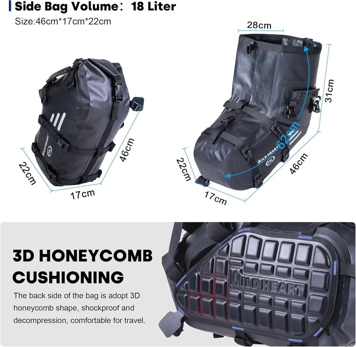 WILD HEART Motorrad-Satteltaschen, wasserdicht, 36 l (18 l x 2), Motorrad-Seitensatteltaschen, Gepäc