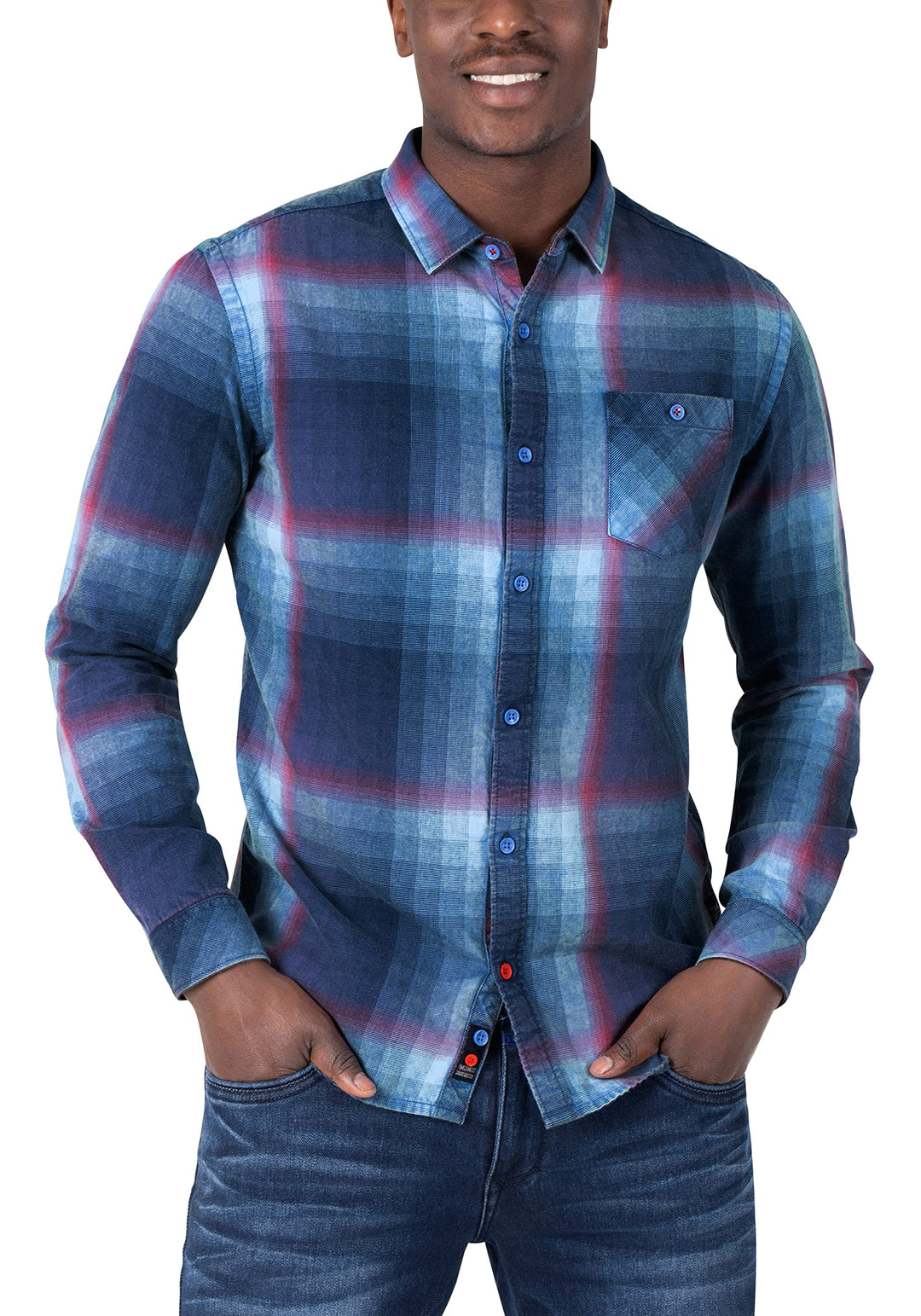 Timezone Herren Effect Weave Check Shirt Hemd S Iregular Blue Check, S Iregular Blue Check