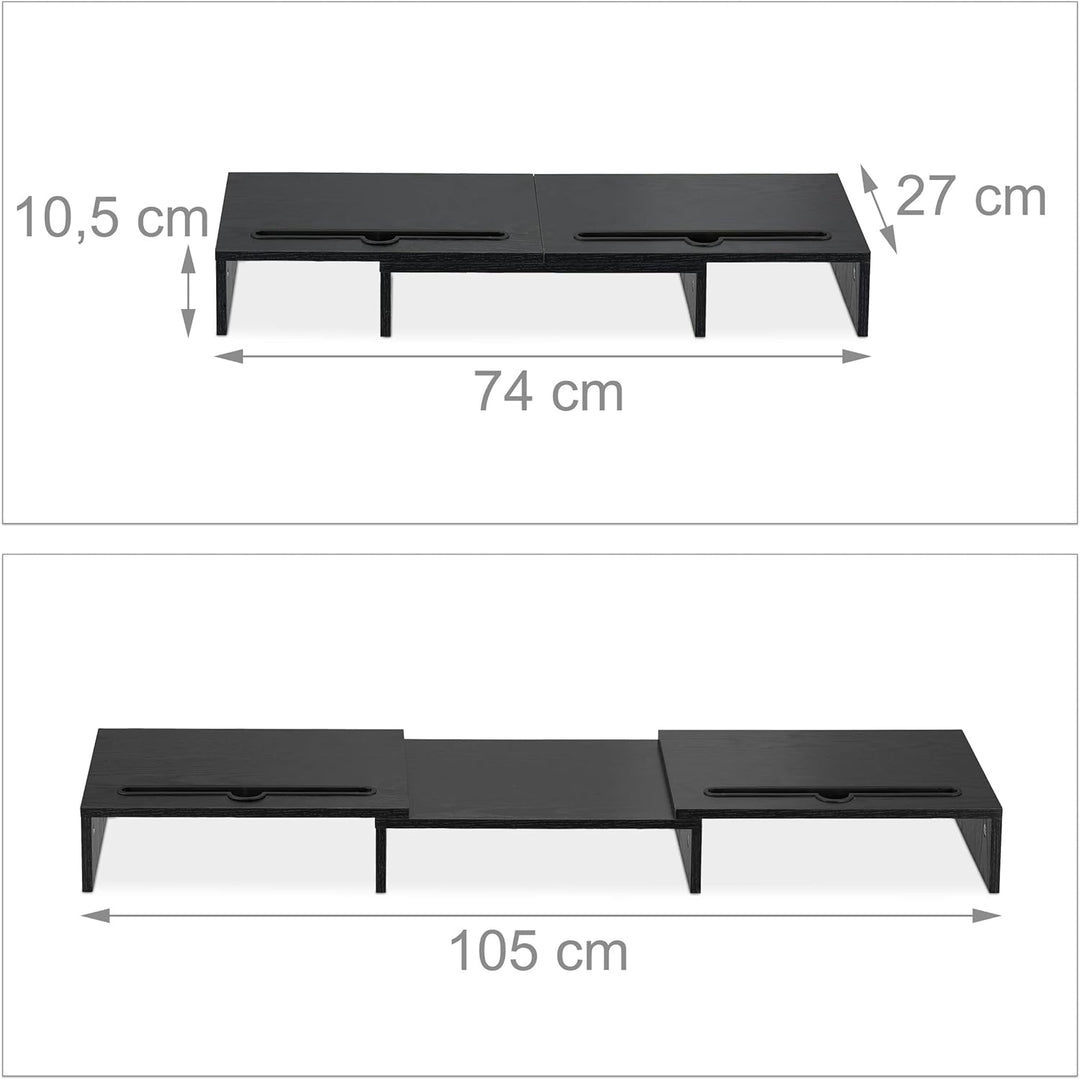 Relaxdays Monitorständer für 2 Monitore, ausziehbar, verstellbar, Monitorerhöhung Schreibtisch, PC O