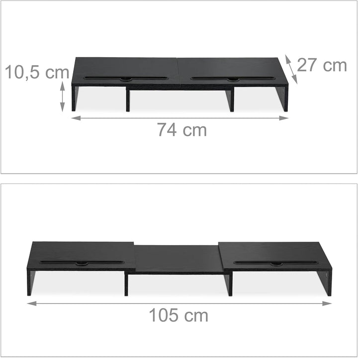 Relaxdays Monitorständer für 2 Monitore, ausziehbar, verstellbar, Monitorerhöhung Schreibtisch, PC O