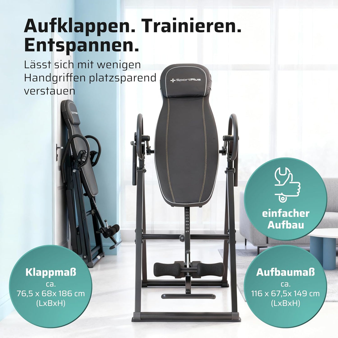 SportPlus Inversionsbank, klappbarer Schwerkrafttrainer, Inversion Table mit 4 oder 6 Inversionswink
