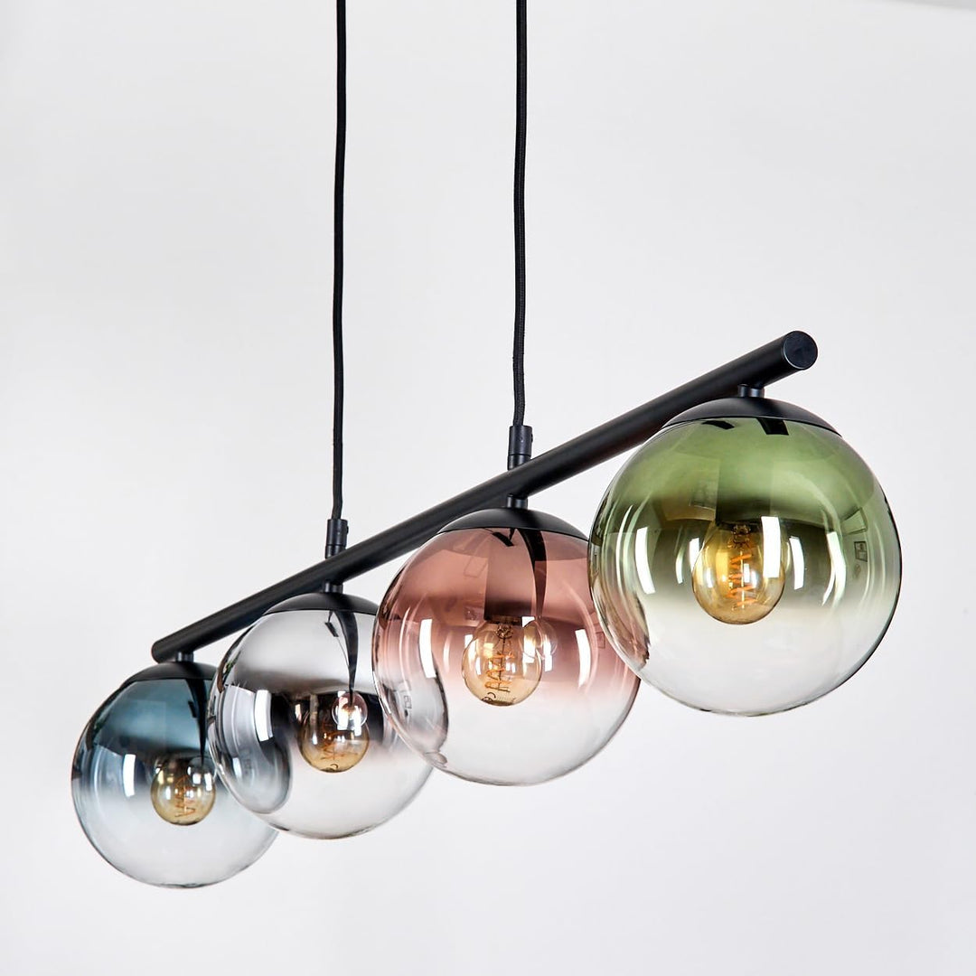 HOFSTEIN Pendelleuchte Gastor, 4-flammige Hängelampe aus Metall/Glas in Schwarz/Grün/Blau/Chrom/Rauc