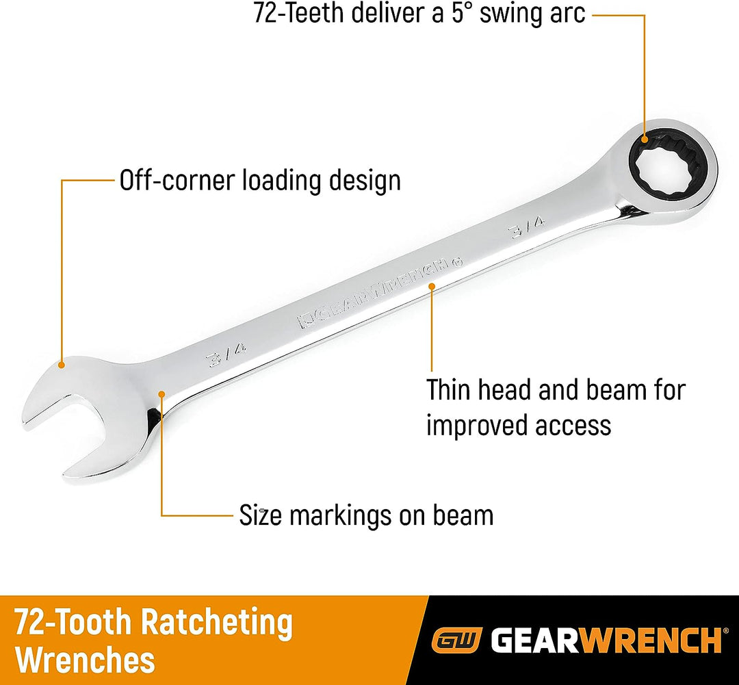 GearWrench 5 Stück 12-tlg. Ratschen-Ringmaulschlüssel-Set, SAE - 93005 5 Stück SAE Schraubenschlüsse
