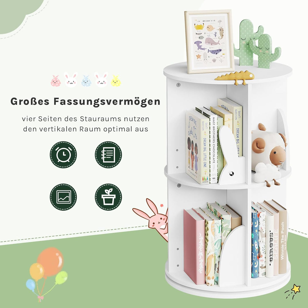 WOLTU Bücherregal Kinder, drehbares Kinderregal mit 2 Ebenen, Bücher Regal Kinderzimmer Wohnzimmer,