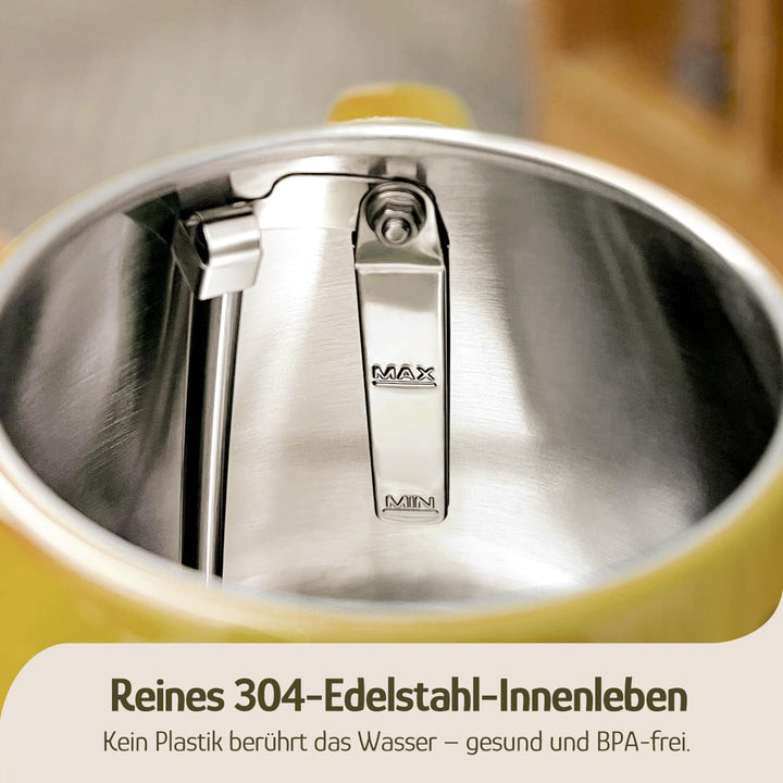 Hazel Quinn Wasserkocher Retro Vintage Design Edelstahl, BPA-frei, Automatische Abschaltung, Wasserk