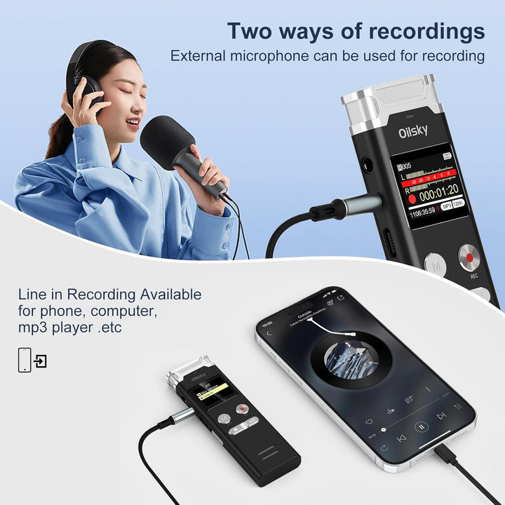 64GB Digitale Diktiergerät, 1536kbps HD sprachaktivierte Aufnahme mit Rauschunterdrückung, wiederauf