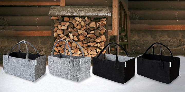2 Stück Filztaschen Schwarz Einkaufstasche Einkaufskorb Kaminholztasche Kaminholzkorb Filz Zeitungss