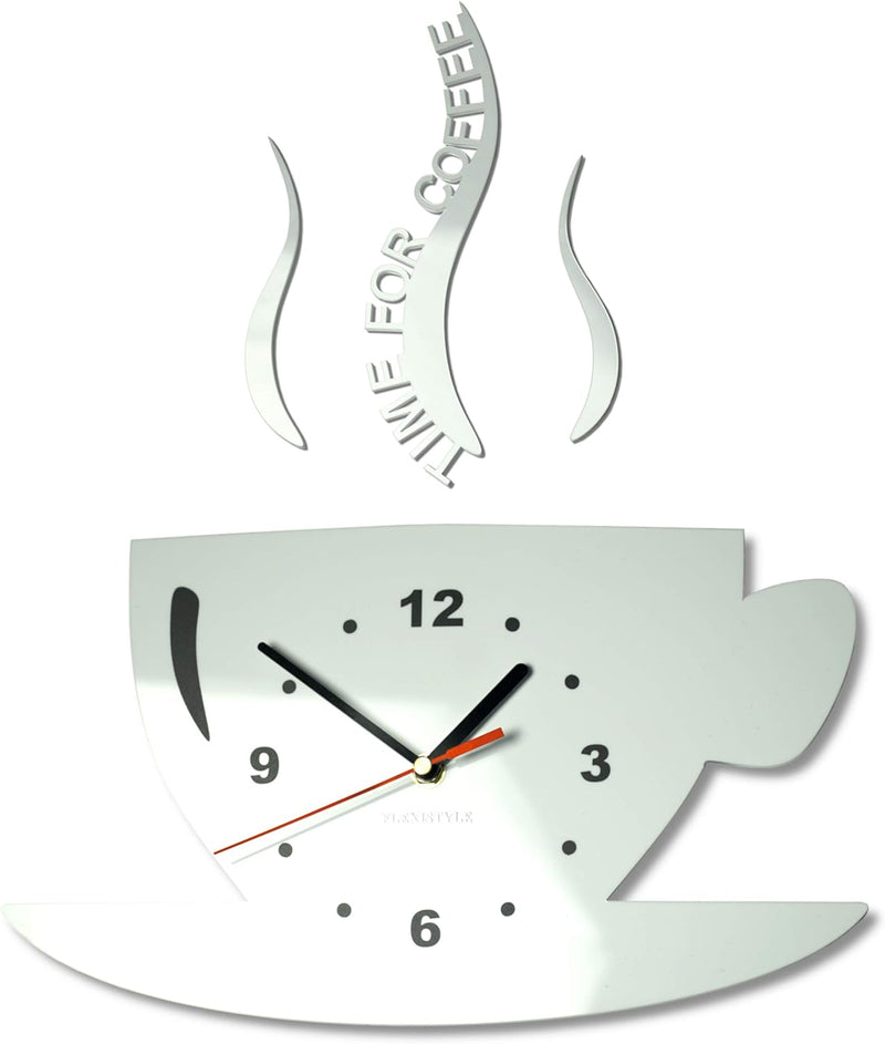 TASSE Time for coffee (Zeit für Kaffee) Moderne Küche Wanduhr weiss, 3d römisch, wanduhr deko, Weiss