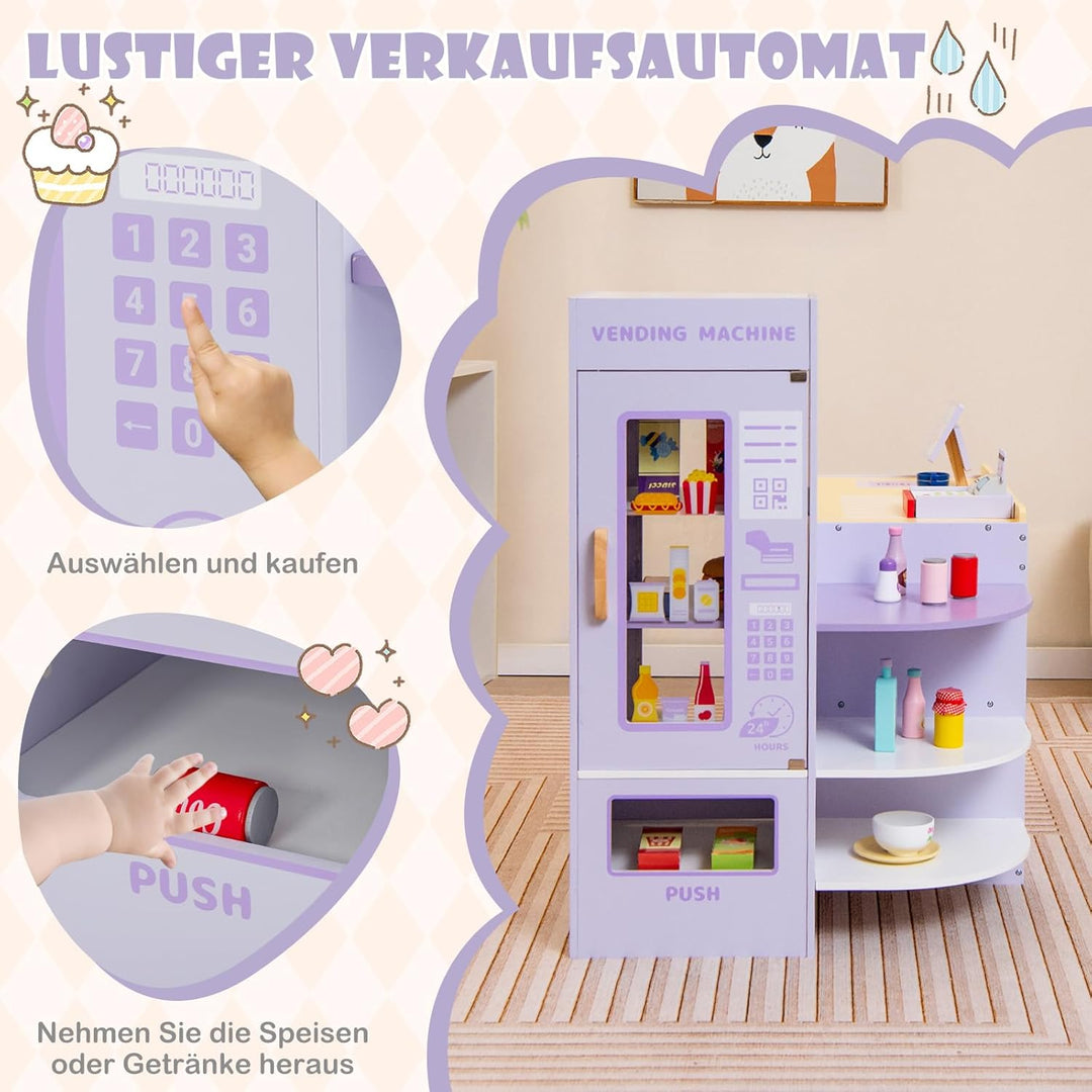 GOPLUS Kinder Kaufladen, Supermarkt aus Holz, Kaufmannsladen mit mit Kasse, POS-Automat & Verkaufsau