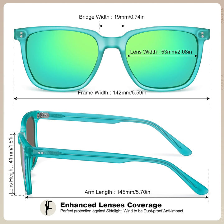 CARFIA Polarisierte Herren Sonnenbrille mit Rechteckig Acetatrahmen, 100% UV-Schutz Sportliche Sonne