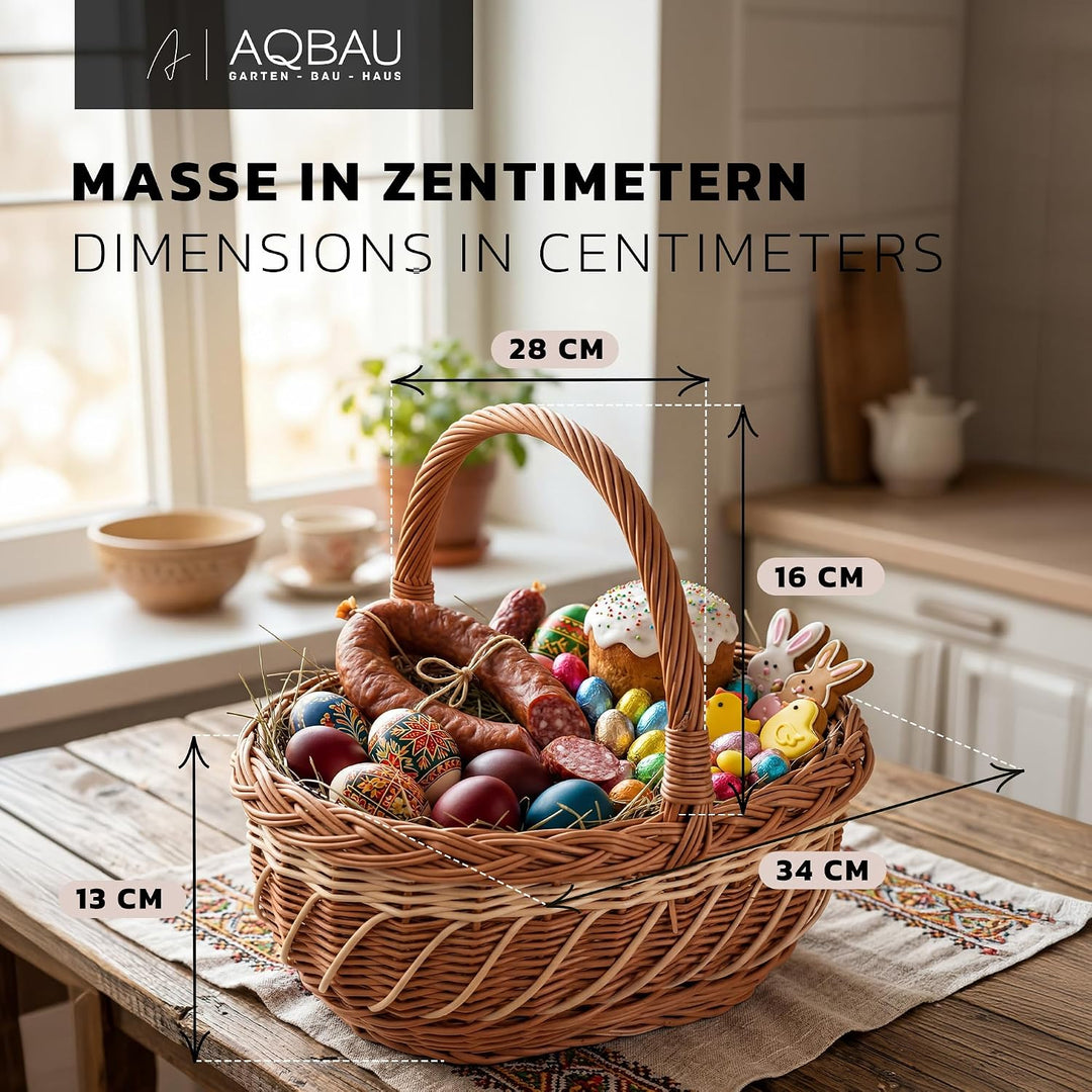 Weidenkorb Zweifarbig mit Henkel, Osterkorb & Präsentkorb Leer, 34x28x13 cm, für Ostern, Eier, Oster