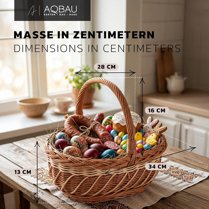 Weidenkorb Zweifarbig mit Henkel, Osterkorb & Präsentkorb Leer, 34x28x13 cm, für Ostern, Eier, Oster