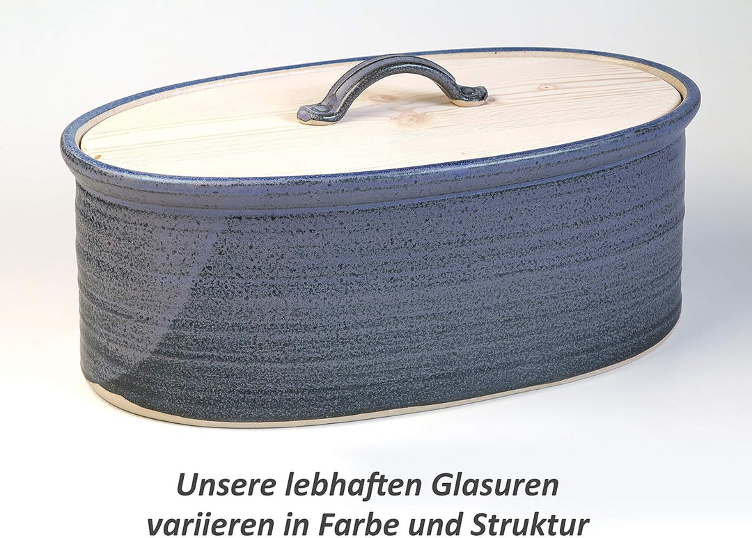 Brottopf – Oval, blau-schattiert, Keramik/Holz, eine Variante der