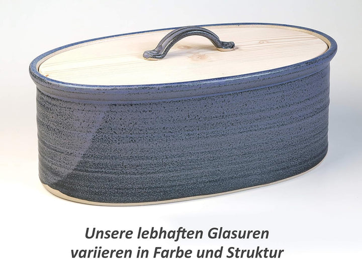 Brottopf – Oval, blau-schattiert, Keramik/Holz, eine Variante der