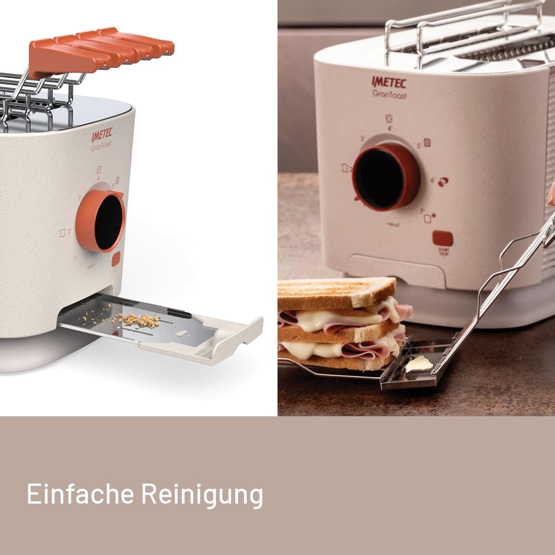 Imetec Grantoast - 2-Scheiben-XL-Toaster mit Schiebeklemmen für gefüllten Toast - 7 Bräunungsstufen,