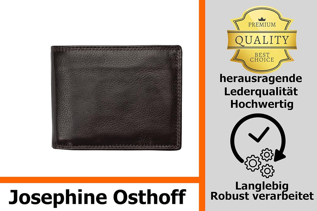 Josephine Osthoff Geldbörse Herren klassisch Querformat, Tri-Fold, Münzfach, Kartenfächer mit RFID,