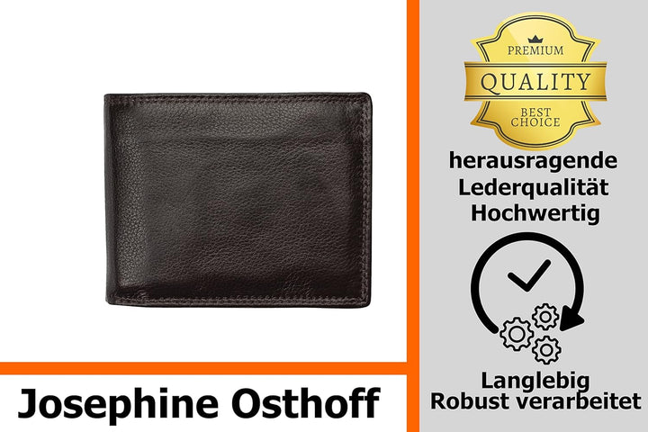 Josephine Osthoff Geldbörse Herren klassisch Querformat, Tri-Fold, Münzfach, Kartenfächer mit RFID,