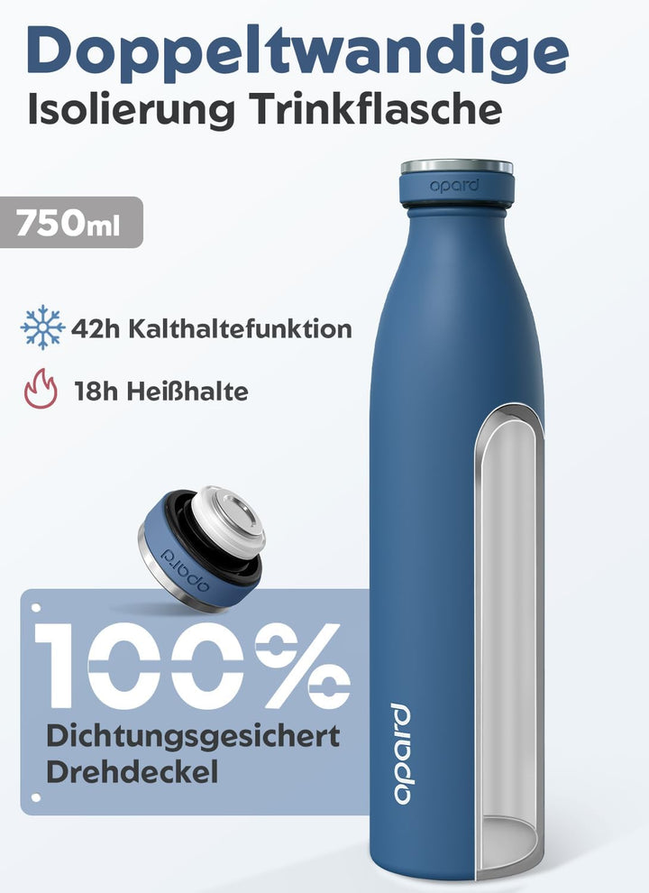 Opard Grip Thermosflasche 750ml, 36h Kalt & 12h Heiss Trinkflasche Edelstahl, Trinkflasche Kohlensäu