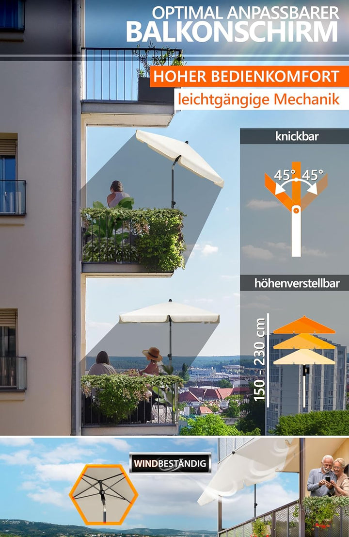4smile Sonnenschirm Balkon SunnyShade - Sonnenschutz Balkon 3-in-1 SET, Beige - UPF 50+ Sonnenschirm