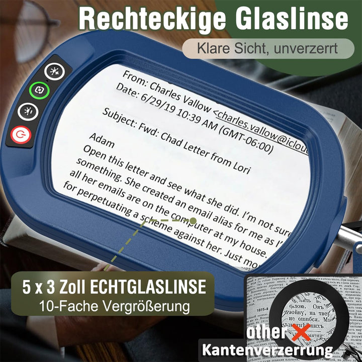 Veemagni 10X Rectangle Lupe mit Licht und Ständer, 5 Farbmodi stufenlos dimmbar, 2-in-1 LED beleucht