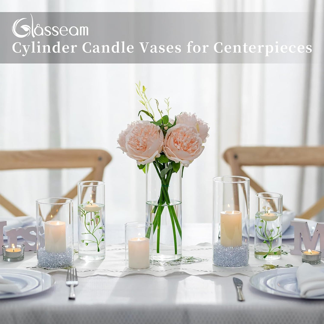 Glasseam Zylinder Vase Glas Klar, Blumenvase Modern Vasen Deko 6 Stück, 15/20/25cm Hoch Tulpenvase Z