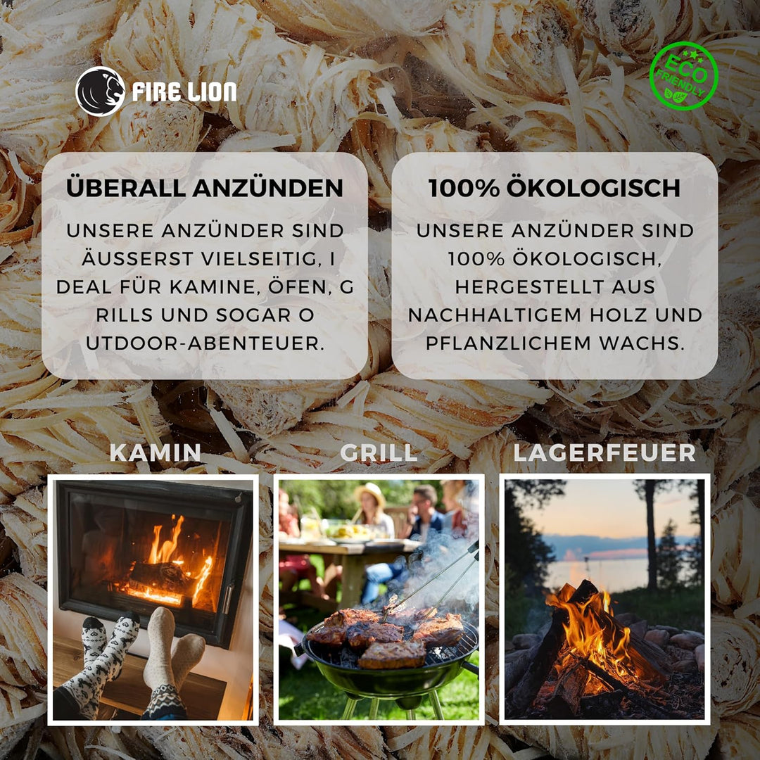 FIRE LION - ca. 240 Stück - Anzündwolle für Kamin, Ofen und Grill – Ökologischer Holzanzünder, Kamin
