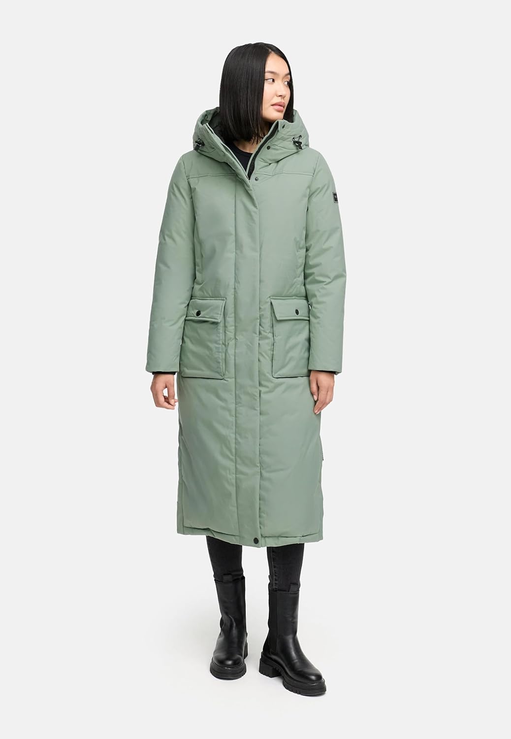 Navahoo Damen Wintermantel Warmer Mantel extralang mit Kapuze Wolkenfrost XIV XS-XXL XS Smokey Mint,
