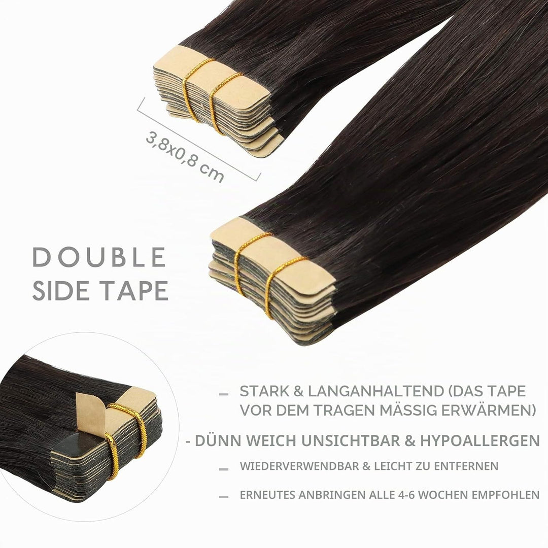 WENNALIFE Tape Extensions Echthaar, 20pcs 40g 30cm 12 Zoll Dunkel Braun Remy Invisible Tape Extensio