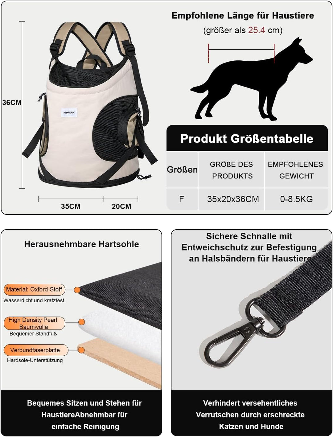 Hundetragerucksack，Hund Tragetasche für Kleine Mittelgrosse Hunde und Katzen，Hunderucksack bis 8.5kg