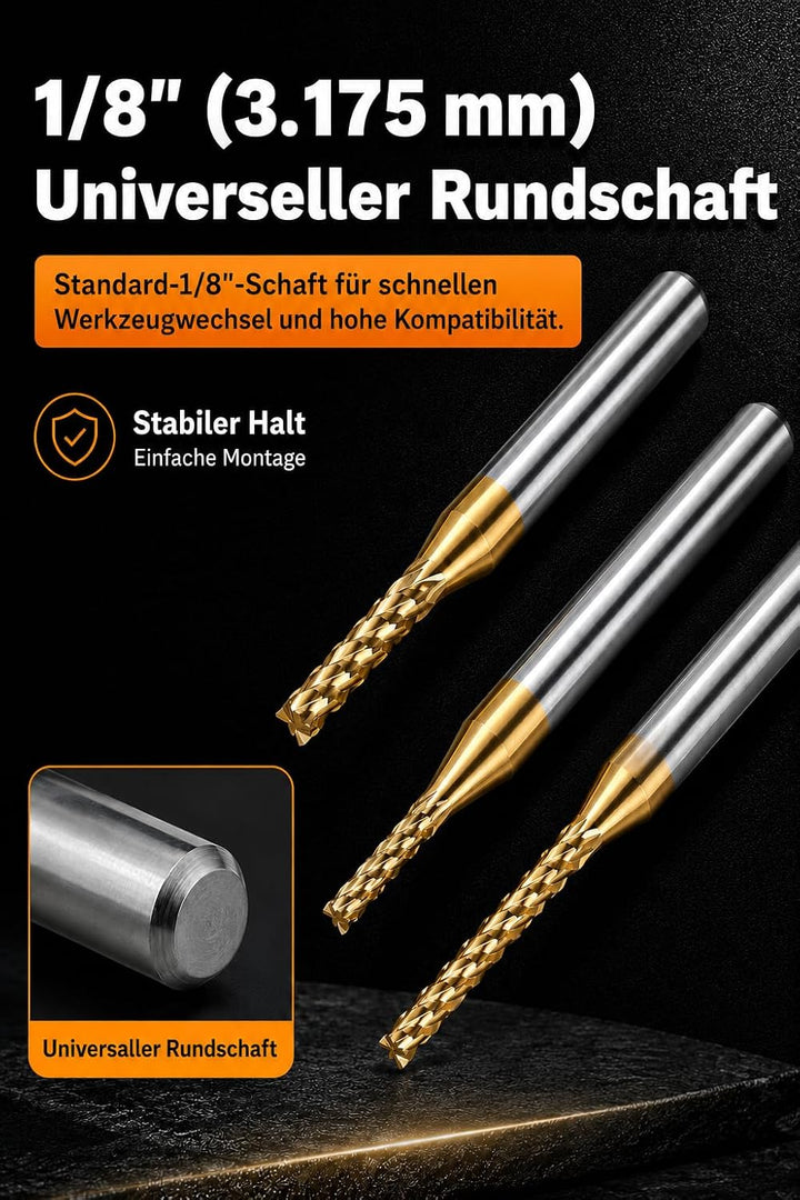 VOBOR 10 Stücke Schaftfräser 1,0-3,0mm, Titan Beschichtete Hartmetall CNC Fräser, 1.0mm, 1.5mm, 2.0m