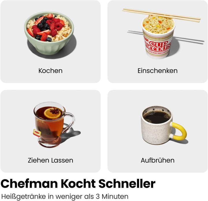 Chefman Elektrischer Wasserkocher Glas mit Teesieb, 1.8 Liter, LED-Anzeige, Abnehmbarer Deckel für L
