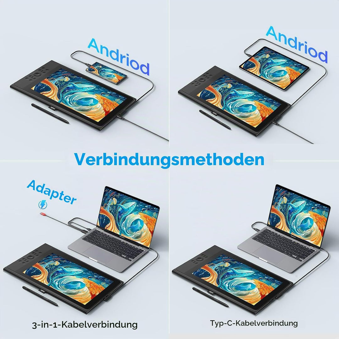 UGEE 147 % sRGB Grafiktablett mit UE12P-Display, 11,9 Zoll (29,5 cm), blendfrei, Grafiktablett ohne
