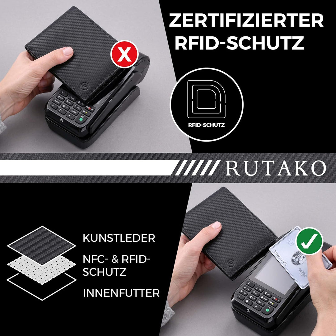 RUTAKO® Leder Geldbörse Herren mit RFID Schutz I Portemonnaie Gross mit Münzfach I 12 Fächer I Echtl