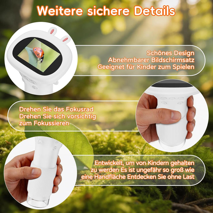 Tragbares Mikroskop für Kinder - Digitales Kindermikroskop, 1000X Taschenmikroskop mit 8 LED Licht,