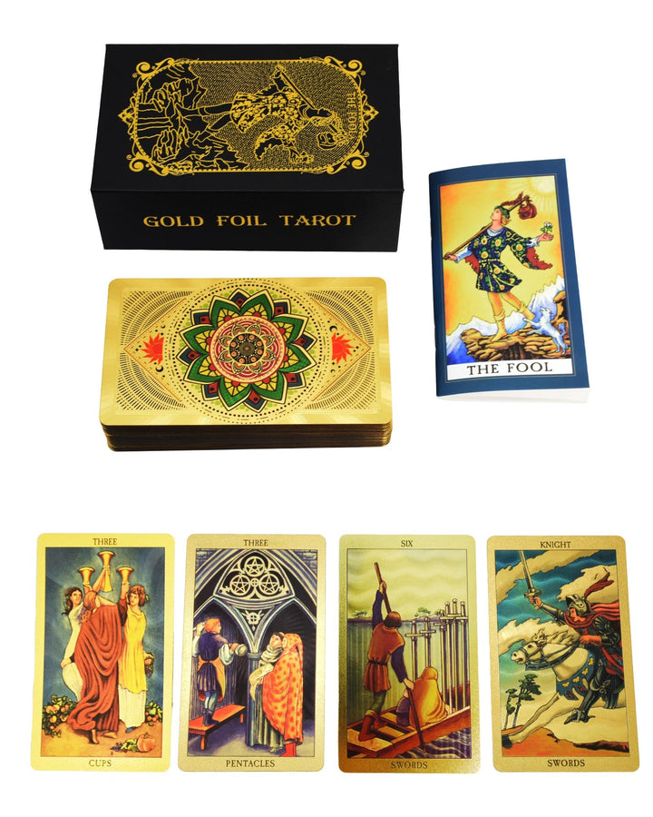 78 Stück englische Tarotkarten aus Goldfolie, Goldkarten mit 36 Seiten Anleitung, PET, wasserdicht,