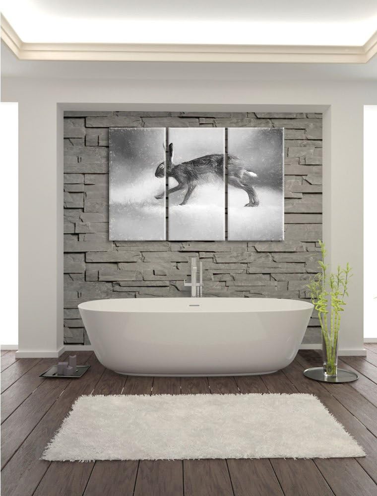 Pixxprint hoppelnder Hase als Leinwandbild/Grösse: 3 Teilig (120x80) cm/Wandbild/Kunstdruck/fertig b