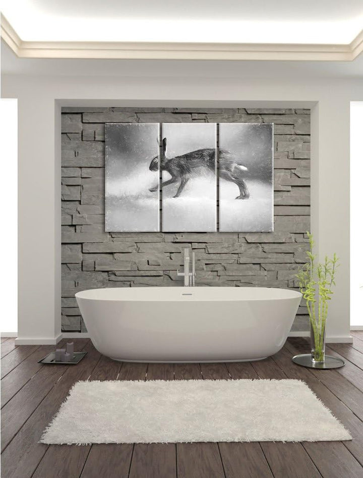 Pixxprint hoppelnder Hase als Leinwandbild/Grösse: 3 Teilig (120x80) cm/Wandbild/Kunstdruck/fertig b