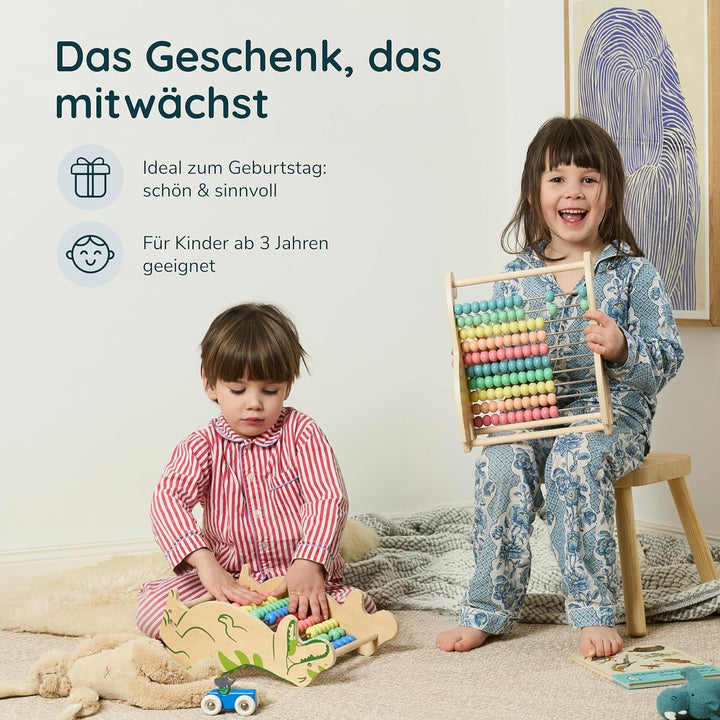 Twig & Leaf Rechenschieber für Kinder aus Holz, Dinosaurier Abakus Montessori Spielzeug zum Rechnen