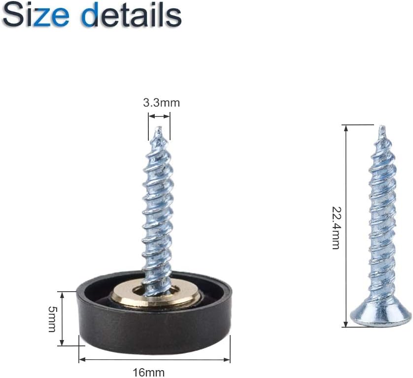 INCREWAY 20 Sätze Edelstahl dekorativ Nägel, 16mm Schwarz Zylindrisch Spiegel Schrauben Spiegelnagel