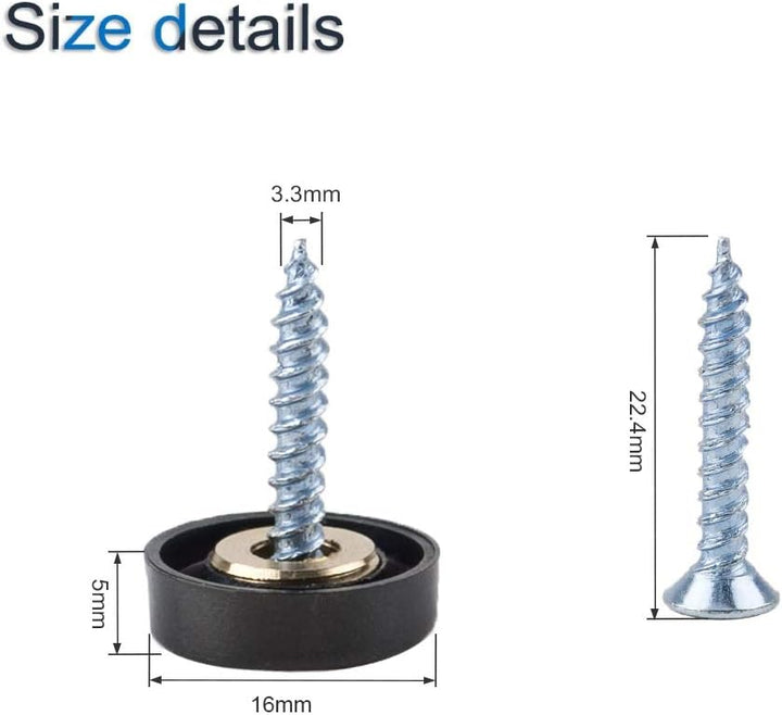 INCREWAY 20 Sätze Edelstahl dekorativ Nägel, 16mm Schwarz Zylindrisch Spiegel Schrauben Spiegelnagel